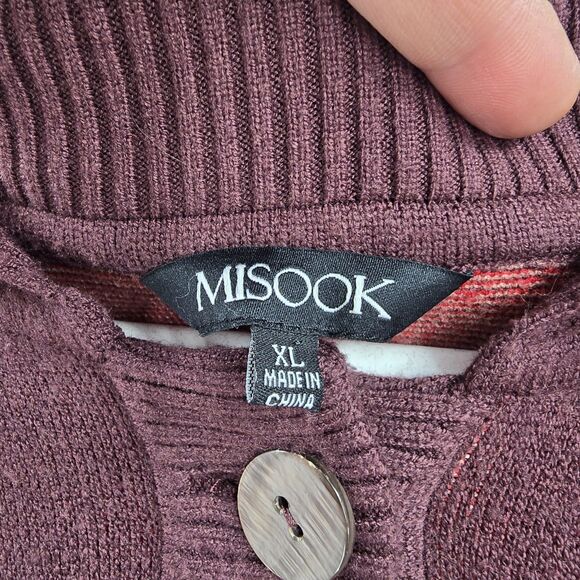 Misook Cardigan Knit Sweater XL Statement Jacquard Knit Jacket Dark Floral Fall - Picture 2 of 4